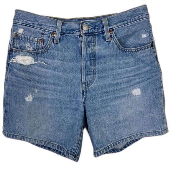 Levi's Premium Women's Size 27 90s Distressed Denim Button Fly Shorts Casual - Picture 1 of 8